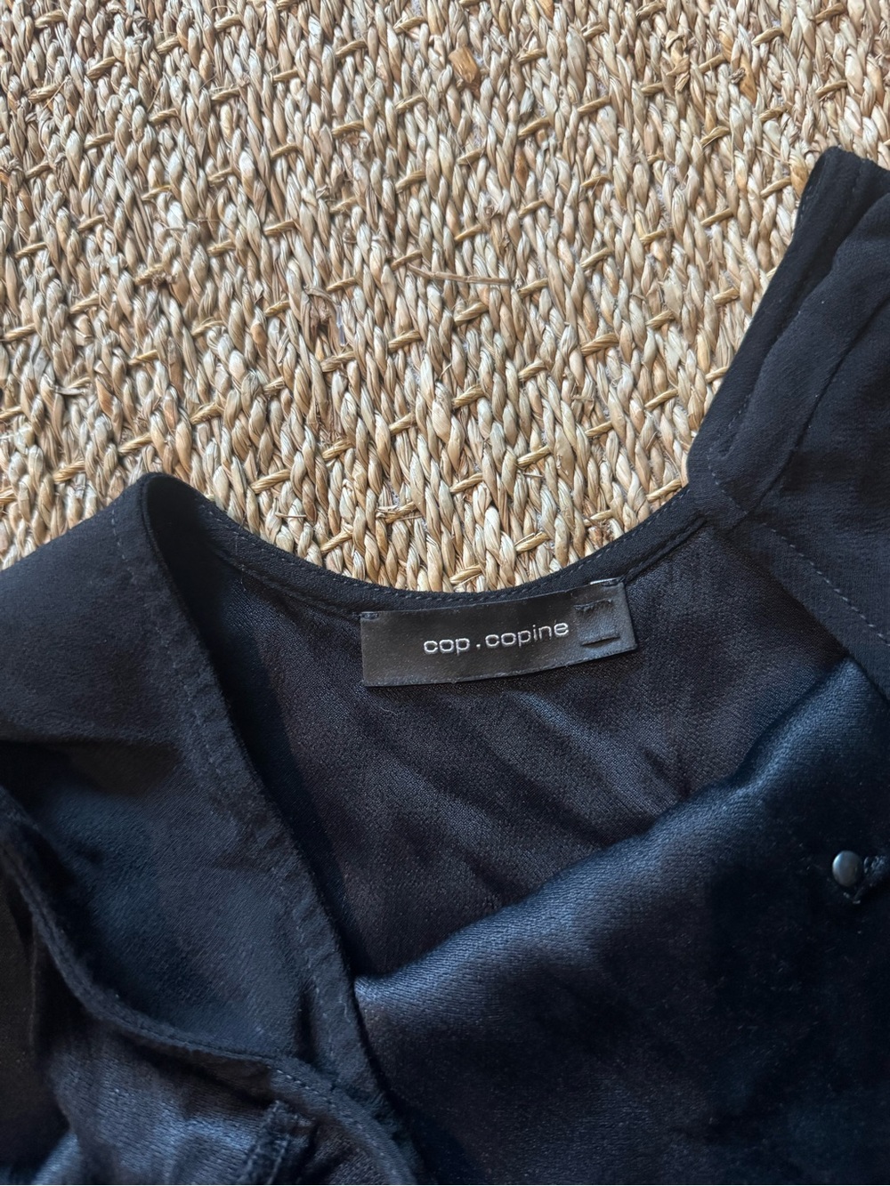 Cop.Copine Black Cap-Sleeve Mini Dress with Shiny Pocket - Picture 4 of 5